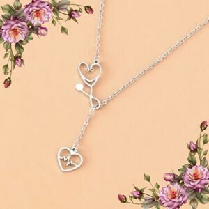 Stainless Steel Necklace with Stethoscope Electrocardiogram Pendant